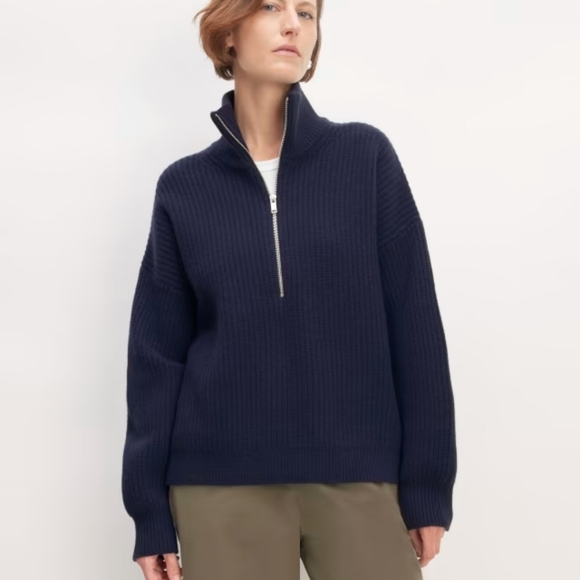 Everlane Sweaters - Everlane Half-Zip Sweater in Luxe Merino Wool - Navy, Cropped Style, Med Large